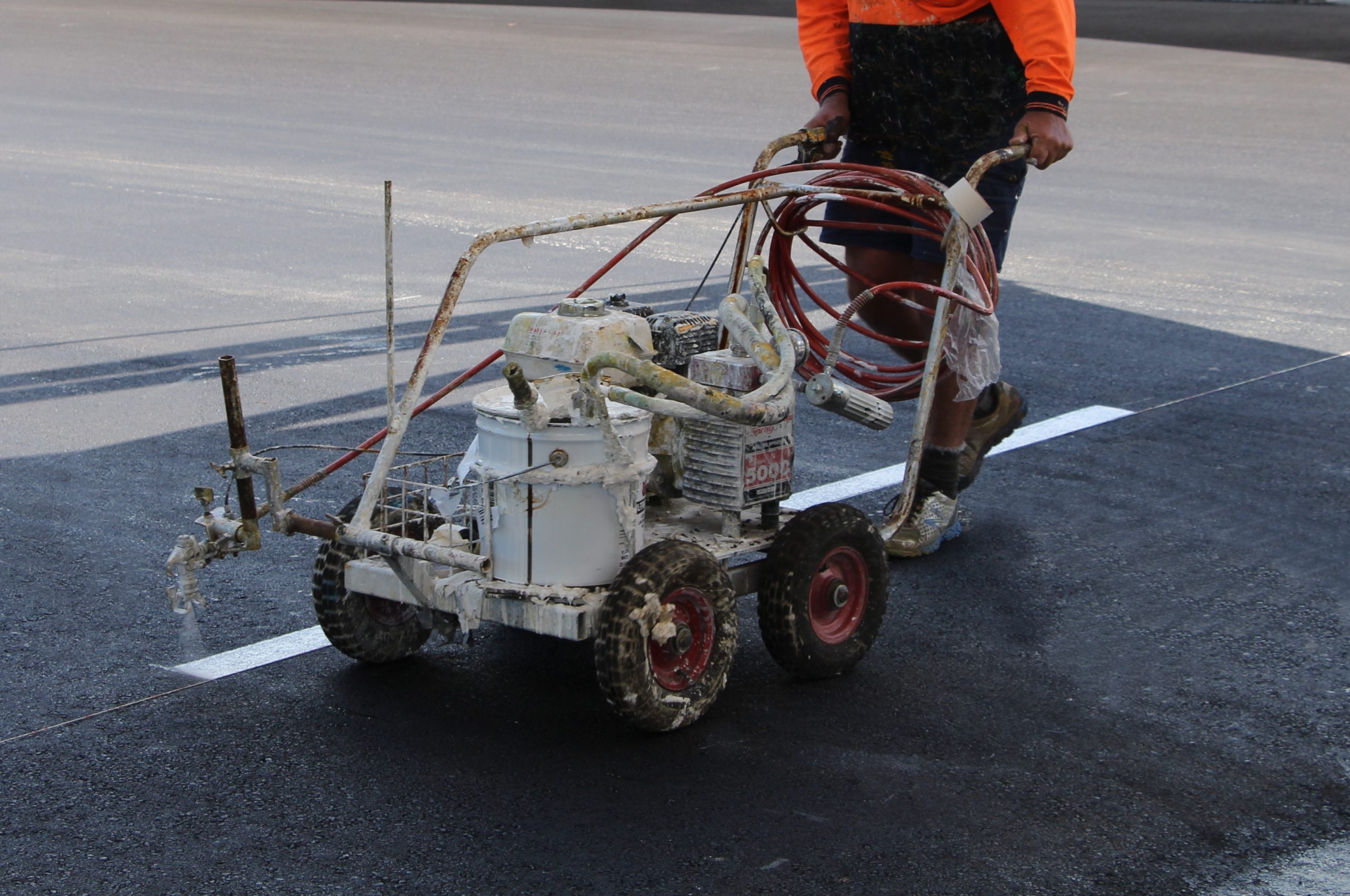 Line marking machine in action